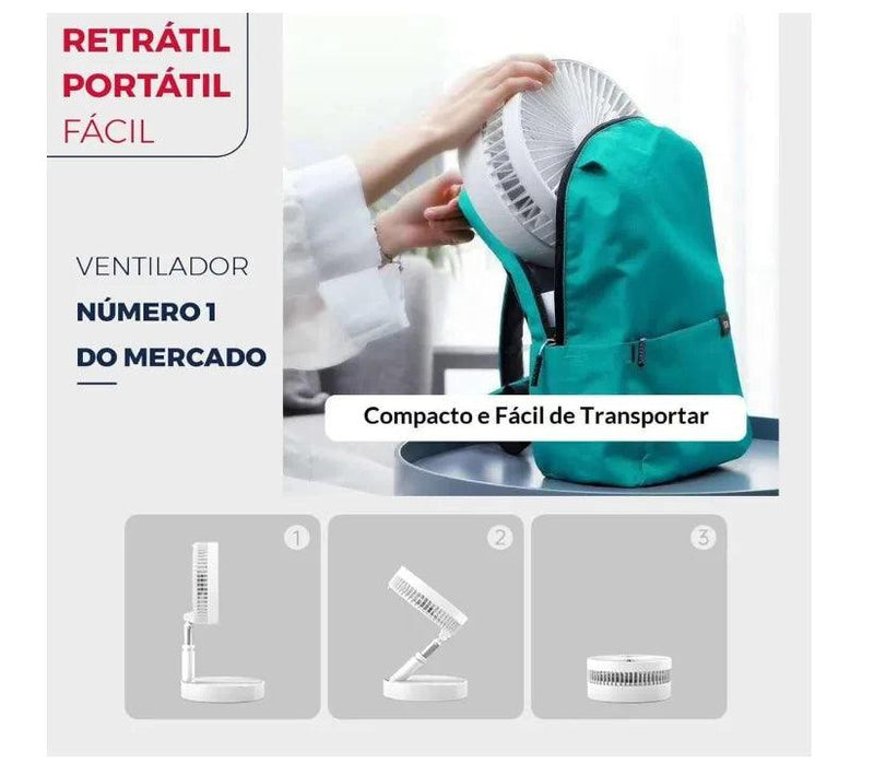 Ventilador Portátil Silencioso Recarregavel 7200mah Dobrável Bivolt