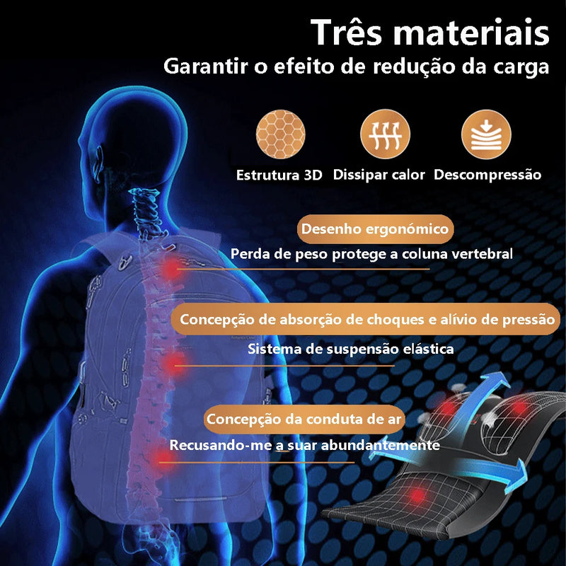 Mochila Masculina de Viagem Expansível USB Integrado
