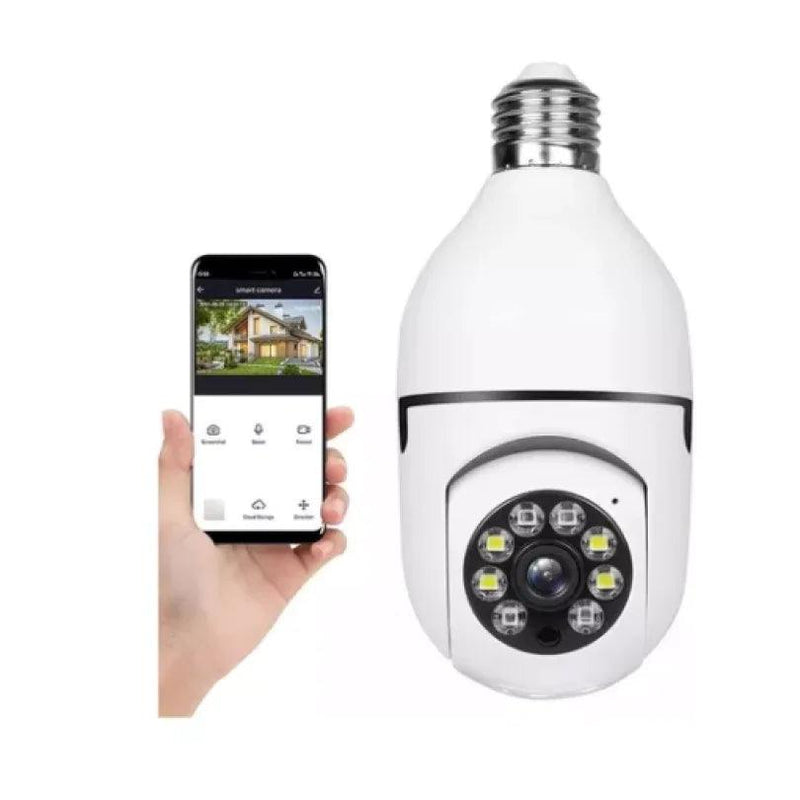 Camera Lâmpada Wifi Ip Segurança Panorâmica Giratória com Visão Noturna