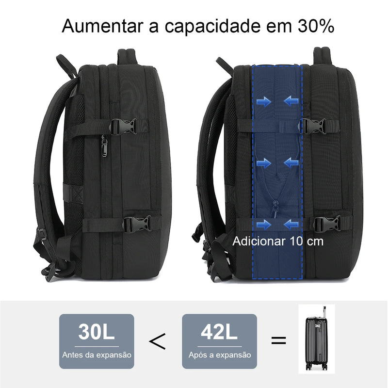Mochila Masculina de Viagem Expansível USB Integrado