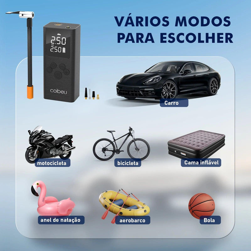 Mini Bomba Compressora de Ar sem fio Recarregável Portátil para carro