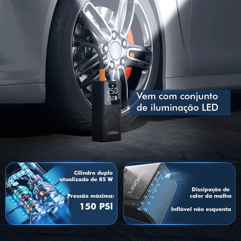 Mini Bomba Compressora de Ar sem fio Recarregável Portátil para carro