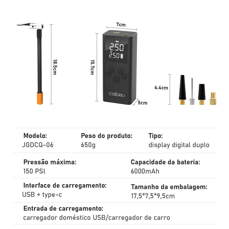 Mini Bomba Compressora de Ar sem fio Recarregável Portátil para carro