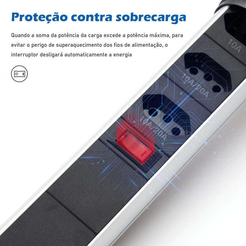 Torre de Tomadas Retrátil de Embutir – 3 Tomadas + USB e USB-C | Filtro de Linha para Bancada