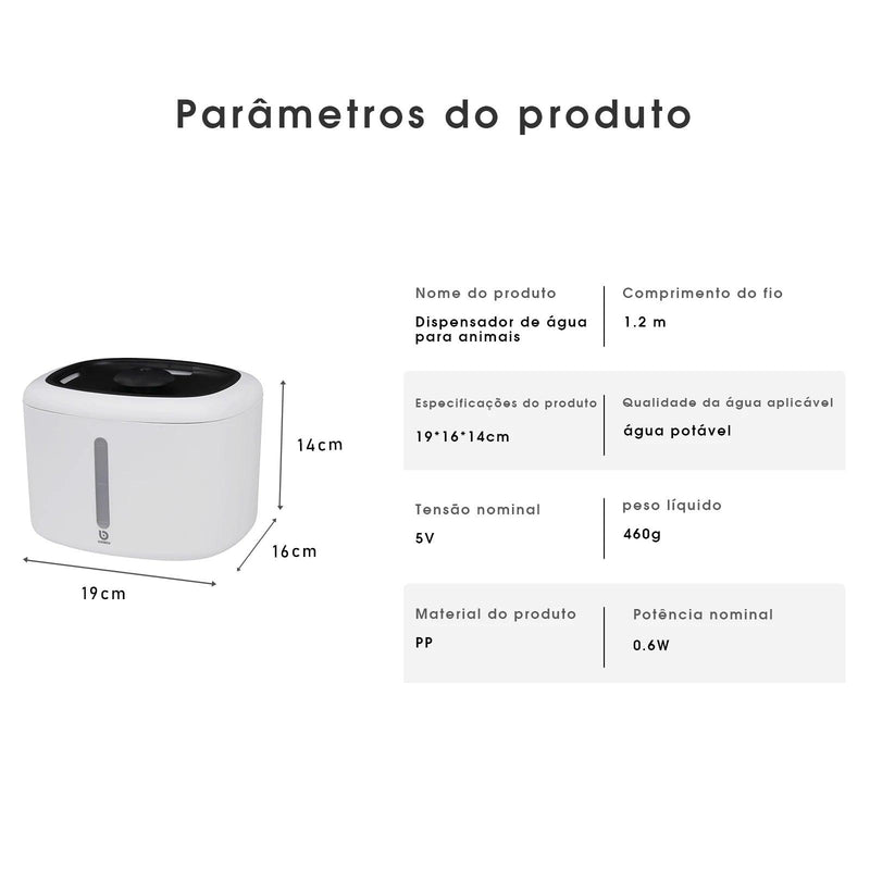 Bebedouro de Água Portátil Silencioso para Gatos e Cães -