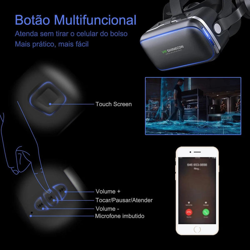 Óculos de Realidade Virtual com Fone de Ouvido e Controlador para Jogos e Filmes