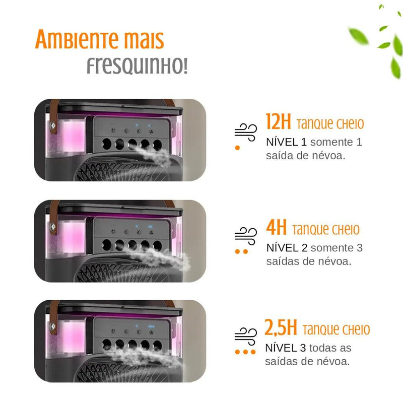 Ventilador Portátil de Mesa Mini Ar Condicionado Umidificador Climatizador Led Água e Gelo 3 Velocidades Led