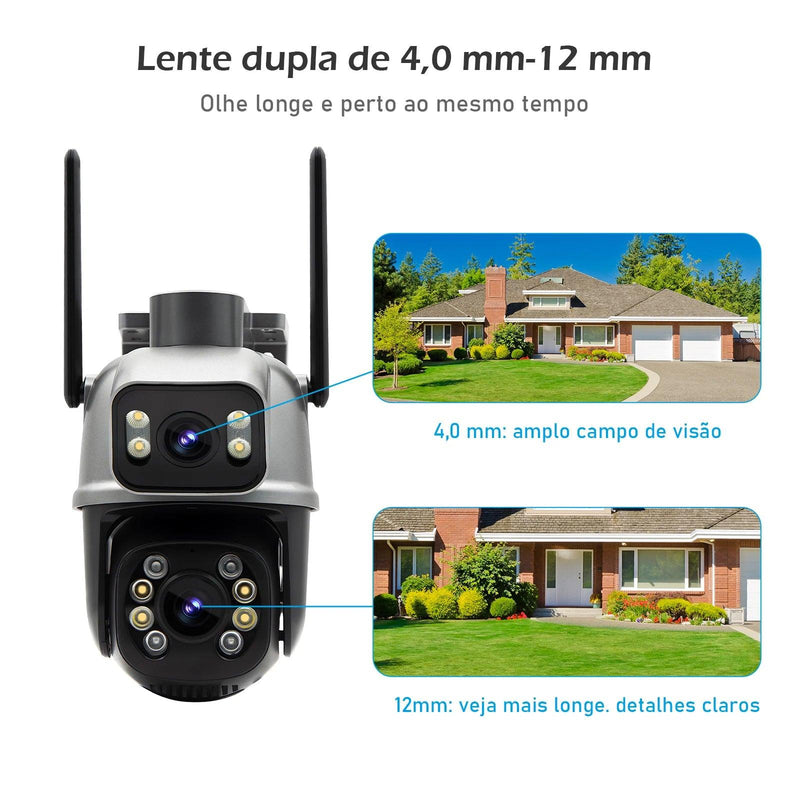 Câmera IP a Prova D'agua WiFi, Sem Fio HD 3MP, Visão Noturna Infravermelha