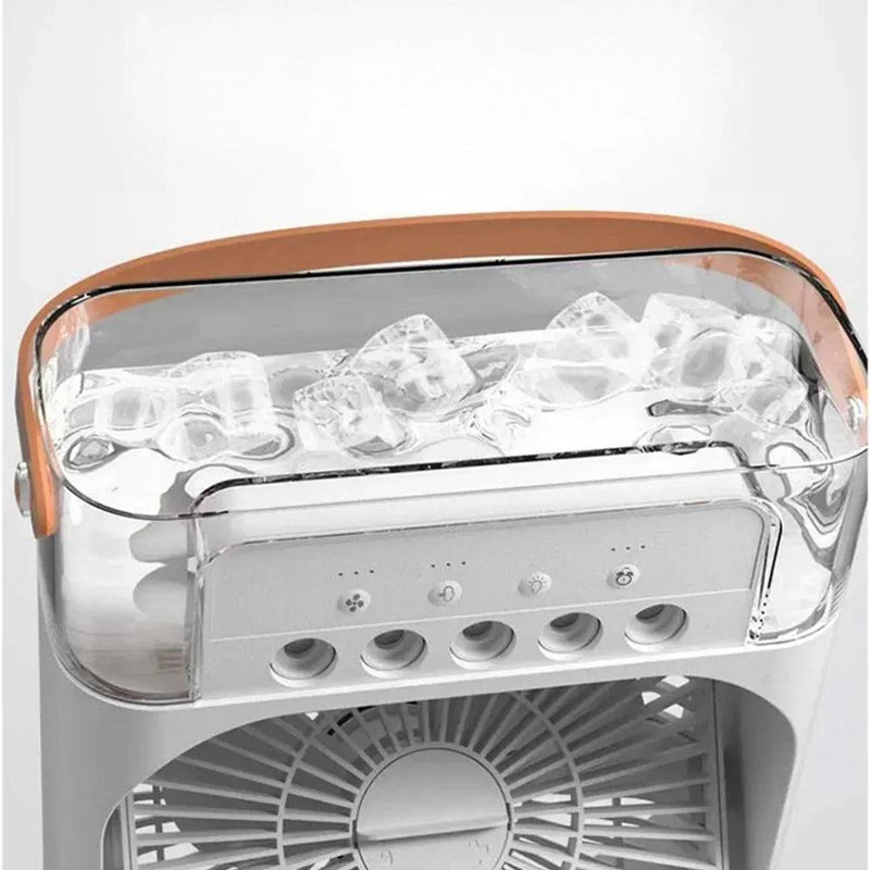 Ventilador Portátil de Mesa Mini Ar Condicionado Umidificador Climatizador Led Água e Gelo 3 Velocidades Led
