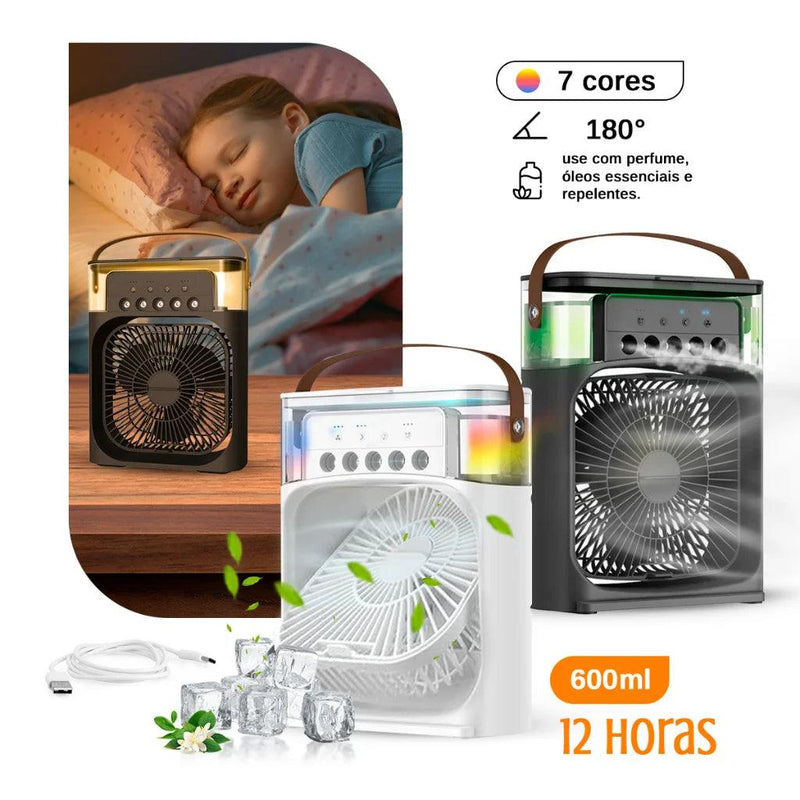 Ventilador Portátil de Mesa Mini Ar Condicionado Umidificador Climatizador Led Água e Gelo 3 Velocidades Led