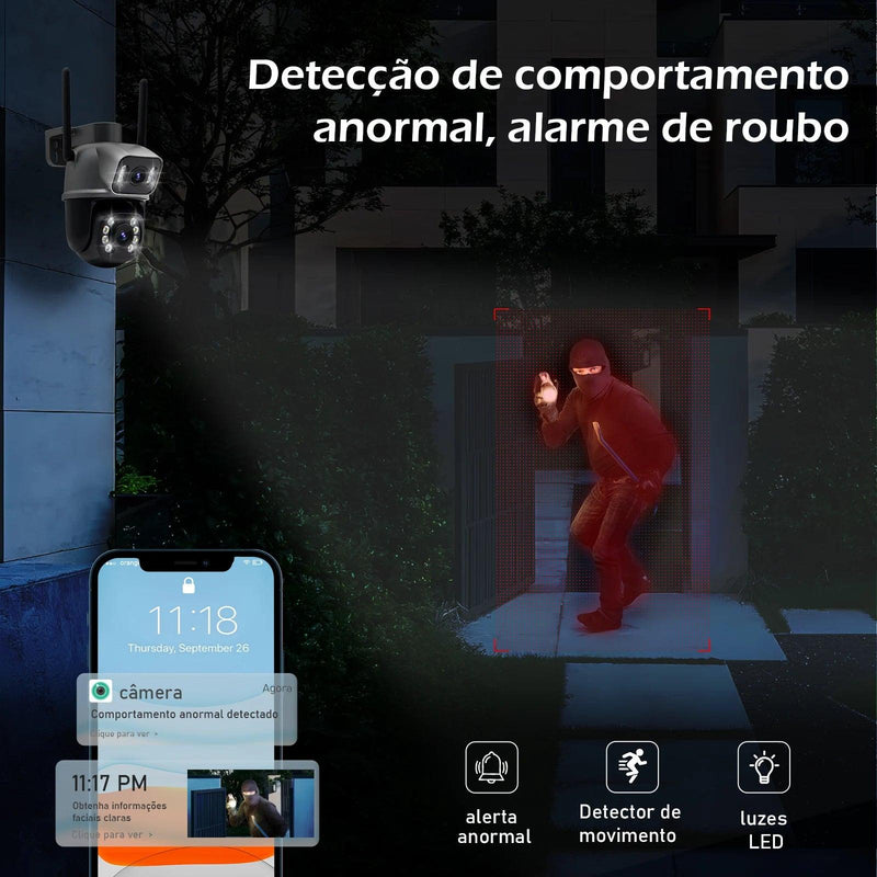Câmera IP a Prova D'agua WiFi, Sem Fio HD 3MP, Visão Noturna Infravermelha