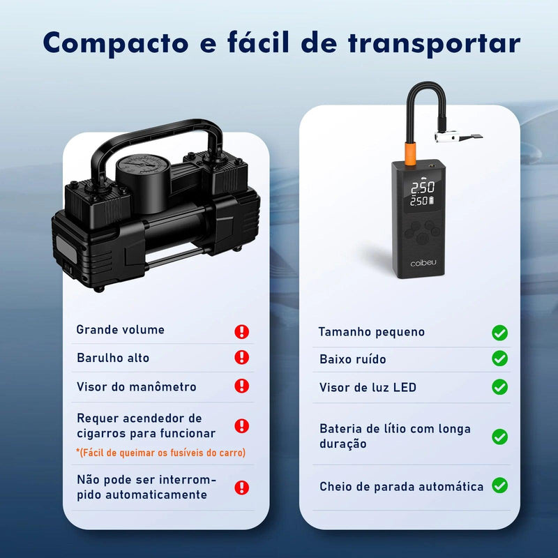 Mini Bomba Compressora de Ar sem fio Recarregável Portátil para carro