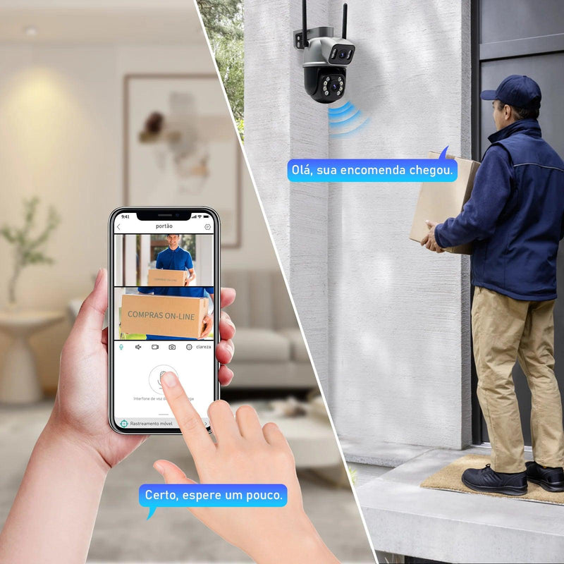 Câmera IP a Prova D'agua WiFi, Sem Fio HD 3MP, Visão Noturna Infravermelha