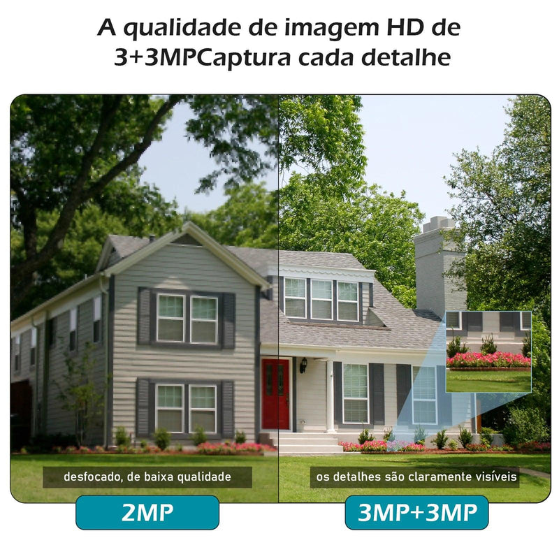 Câmera IP a Prova D'agua WiFi, Sem Fio HD 3MP, Visão Noturna Infravermelha