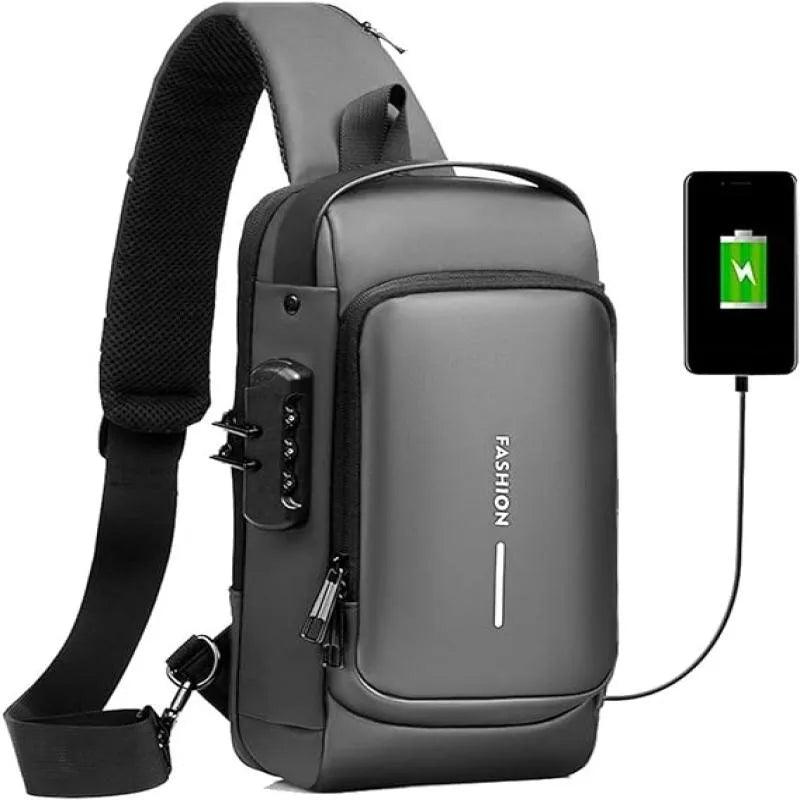 Mochila Masculina à Prova d'Água com Cadeado Anti-Roubo e USB