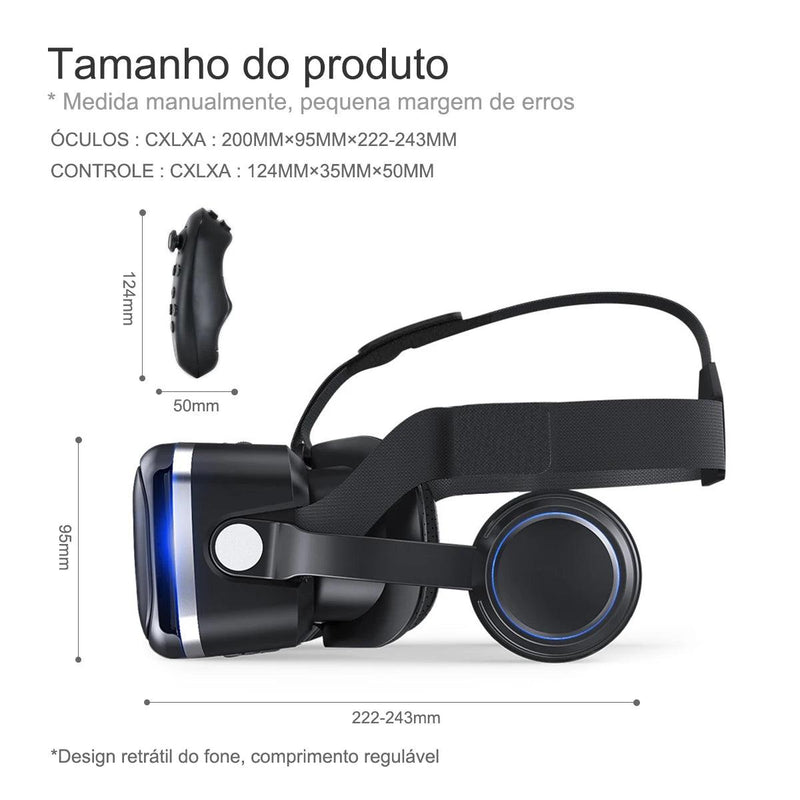 Óculos de Realidade Virtual com Fone de Ouvido e Controlador para Jogos e Filmes