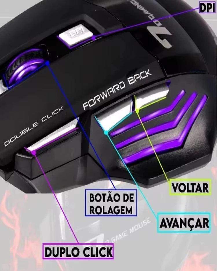 Mouse Ergonômico Gamer Led ajustável X7